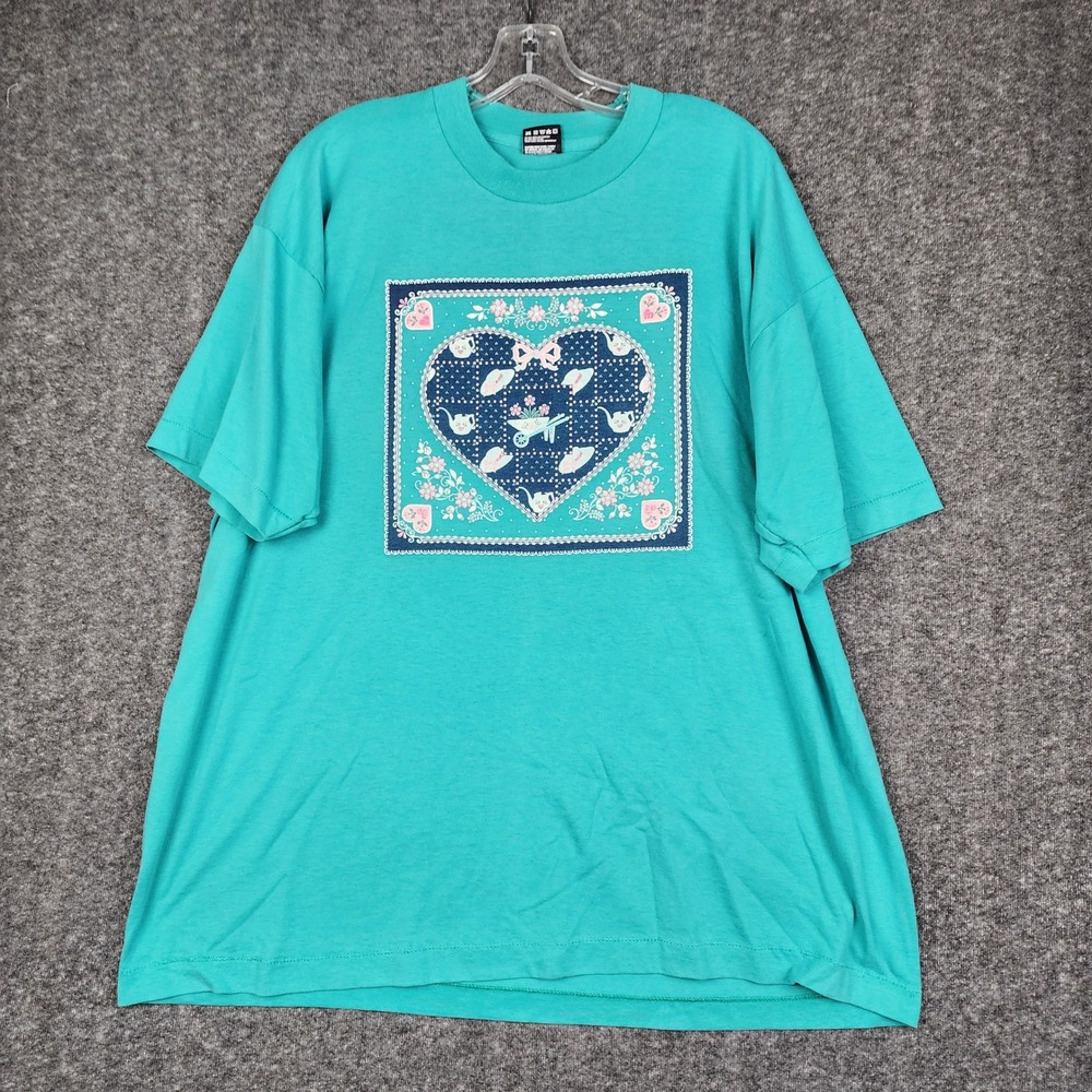Fruit of the Loom T-Shirt Women XXL Vintage Single Stitch Garden Heart Graphic